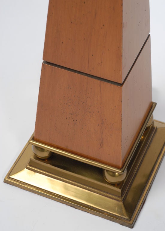 Stiffel Walnut & Brass Obelisk Lamp With Decorative Spheres