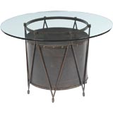 Vintage Bronze Drum-Form Table Base With Greek Key Design