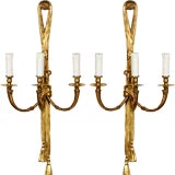 Pair 1940s Cast Bronze Three-Arm Sconces