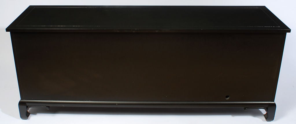 Custom 1950s Black Lacquer & Brass Long Cabinet 2