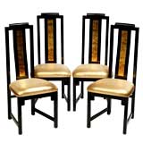 Set Four Gilt & Black Lacquer Chairs With Gold Lame' Upholstery