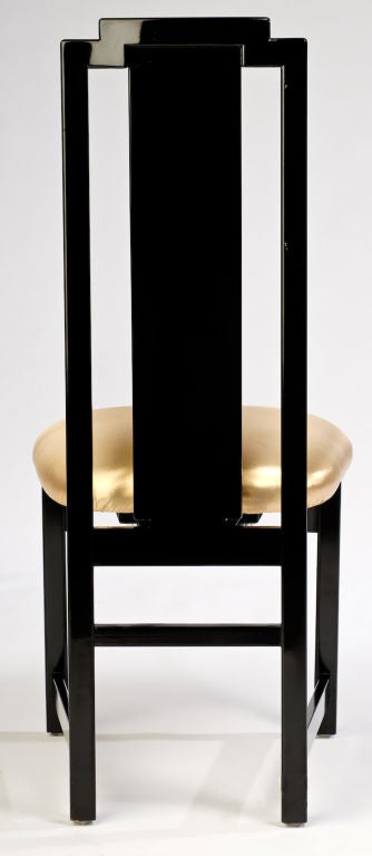 Wood Set Four Gilt & Black Lacquer Chairs With Gold Lame' Upholstery
