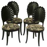 Set Of Four Ebonized Wood Grotto Chairs