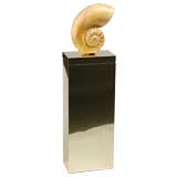Carved Wood Ammonite Shell Sculpture On Brass Pedestal