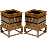 Rare Pair Of Baker Far East Mahogany Jardinieres