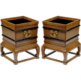 Rare Pair Of Baker Far East Mahogany Jardinieres