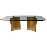 Mastercraft Solid Brass & Glass Double Pedestal Dining Table
