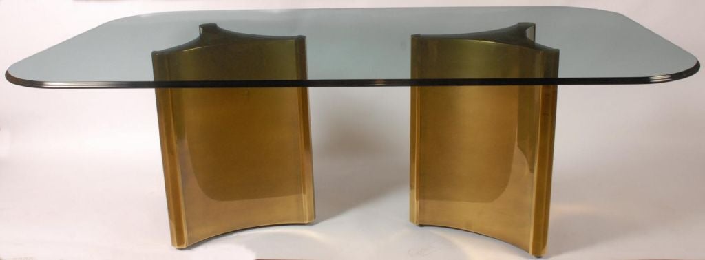 Mastercraft Solid Brass & Glass Double Pedestal Dining Table