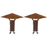 Pair Maitland Smith Tessellated Horn and Iron Table Lamps