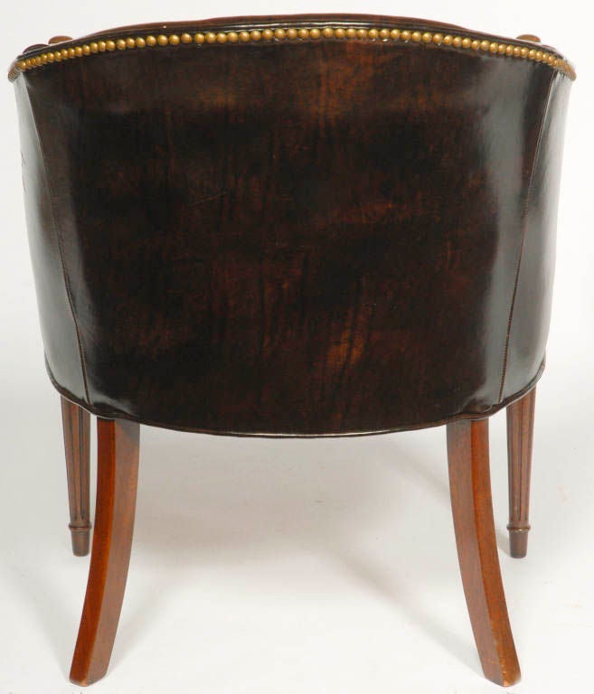 Pair Regency Style Tub Chairs In Rich Brown Leather 2