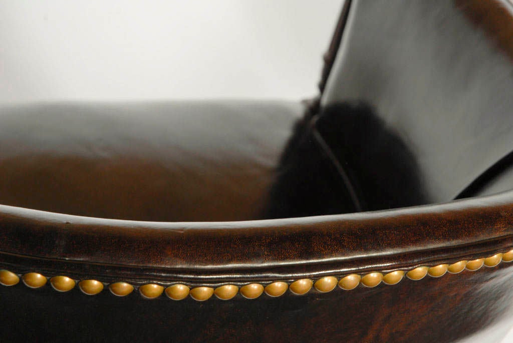 Pair Regency Style Tub Chairs In Rich Brown Leather 3