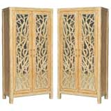 Vintage Incredible Pair Faux Bois & Mirrored Fitted Armoires