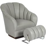 Ward Bennett Leather Club Chair With Ottoman