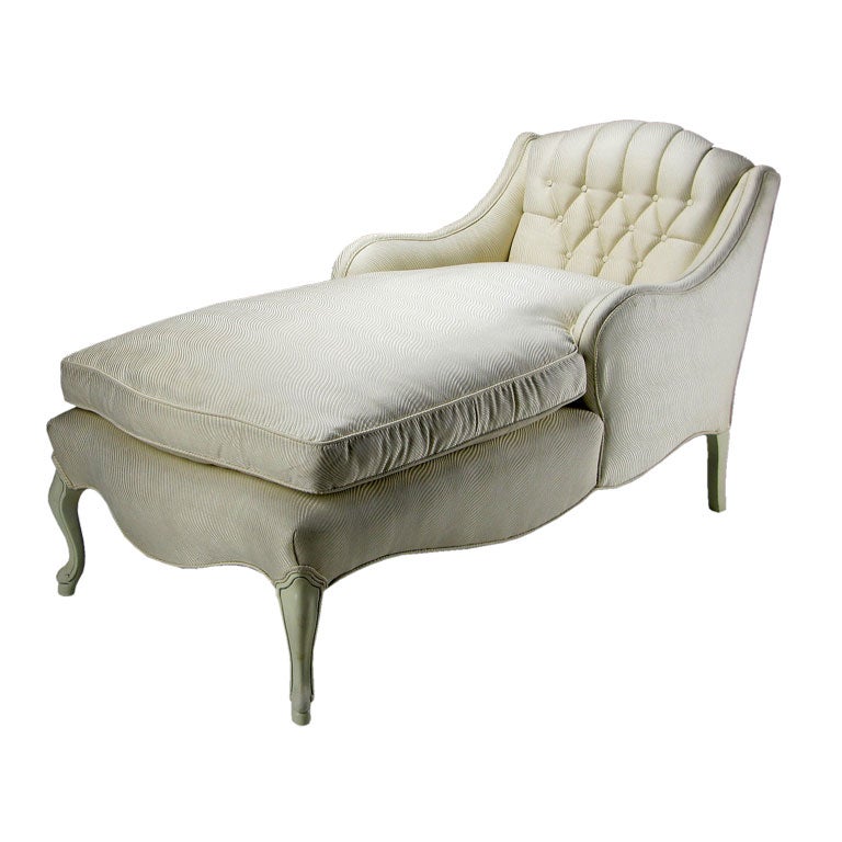 Elegant White Lacquered & Upholstered Chaise Lounge