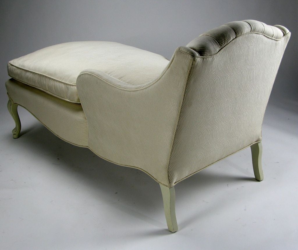 French Elegant White Lacquered & Upholstered Chaise Lounge