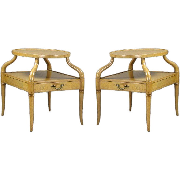 Pair 1940s Mahogany Plateau Side Tables With Sinuous Legs