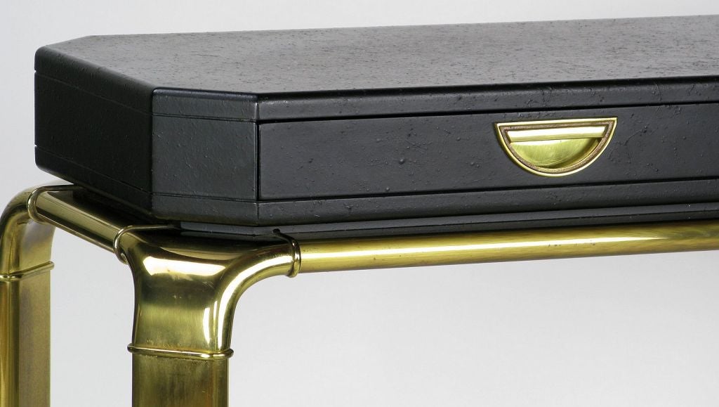 American Black & Brass Console Table By John Widdicomb
