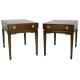 Pair Walnut & Mahogany Side Tables With Drawer
