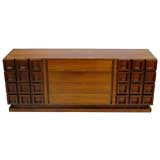 Walnut Dresser With Deep Geometric Relief Front