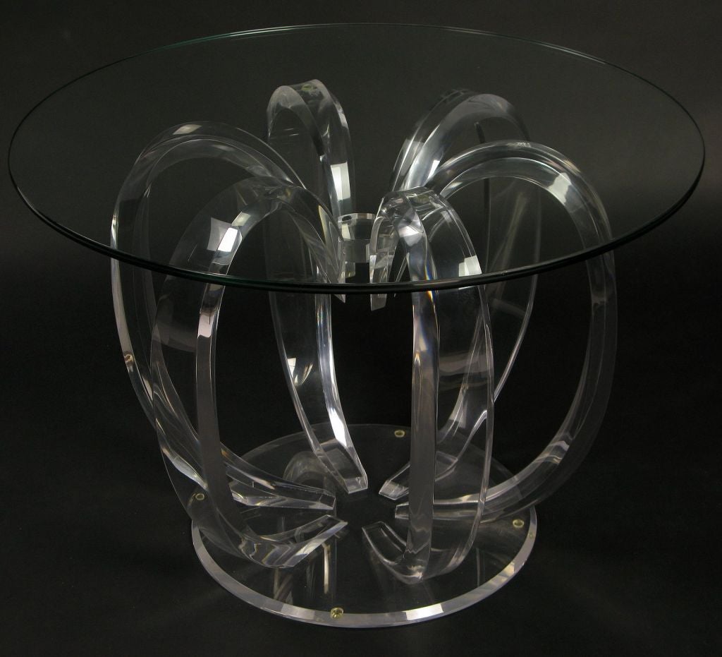 Lucite & Glass Side Table With Melon Form Base In Excellent Condition In Chicago, IL