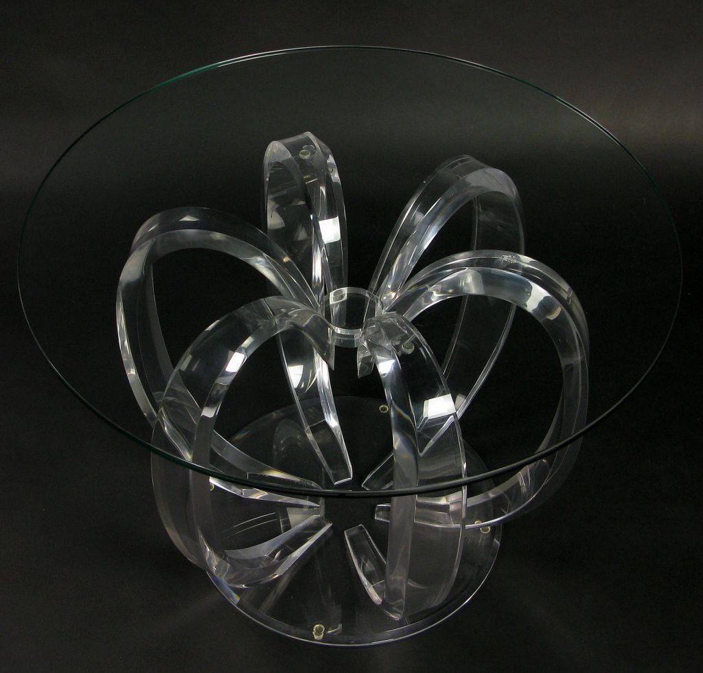 Late 20th Century Lucite & Glass Side Table With Melon Form Base