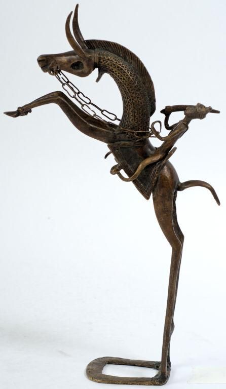20th Century Pair Bronze African Equestrian Warrior Sculptures