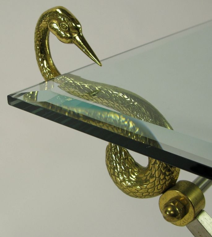 Nickel & Brass Swan Form Coffee Table With X-Form Base 1