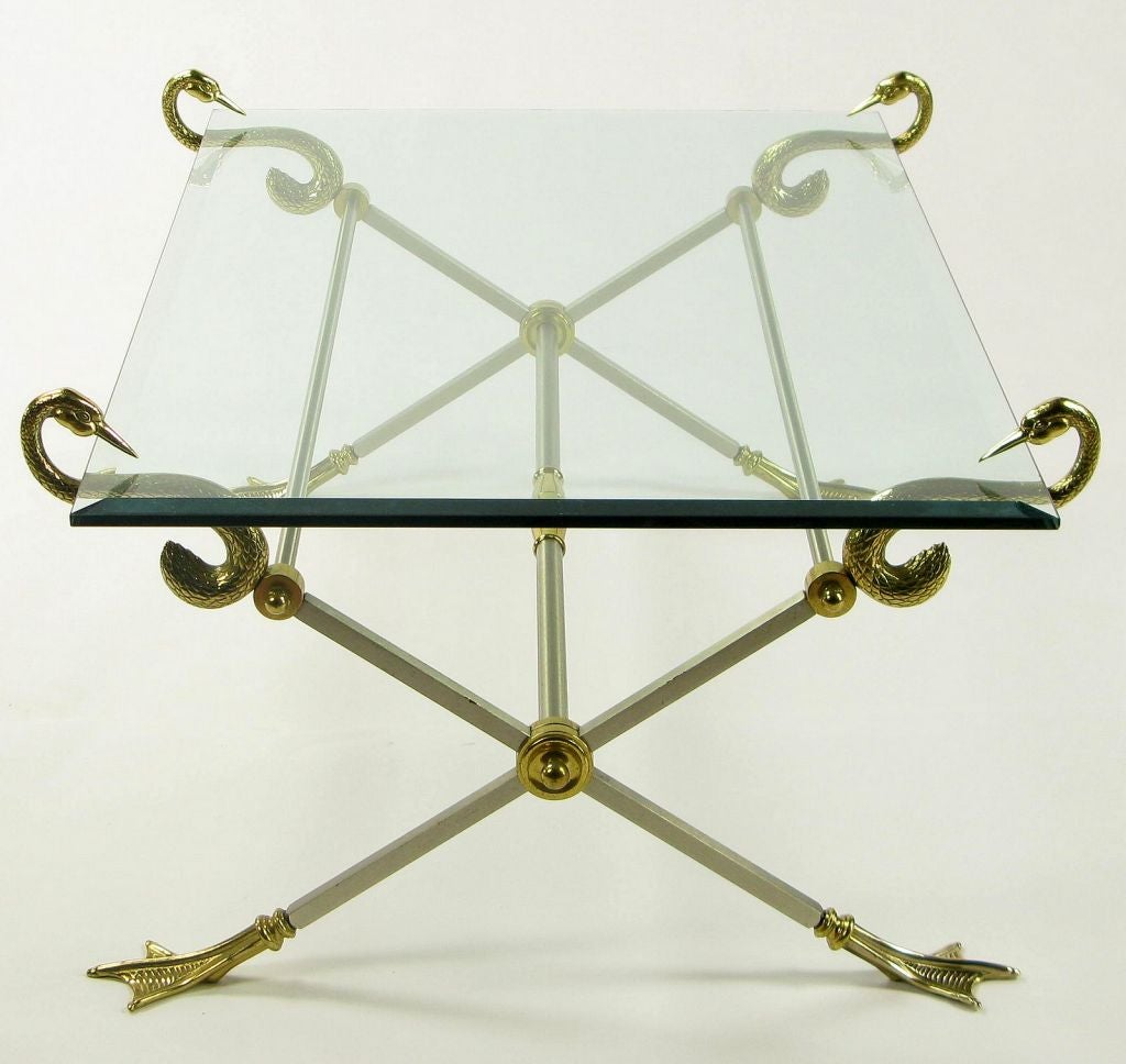 Nickel & Brass Swan Form Coffee Table With X-Form Base 2
