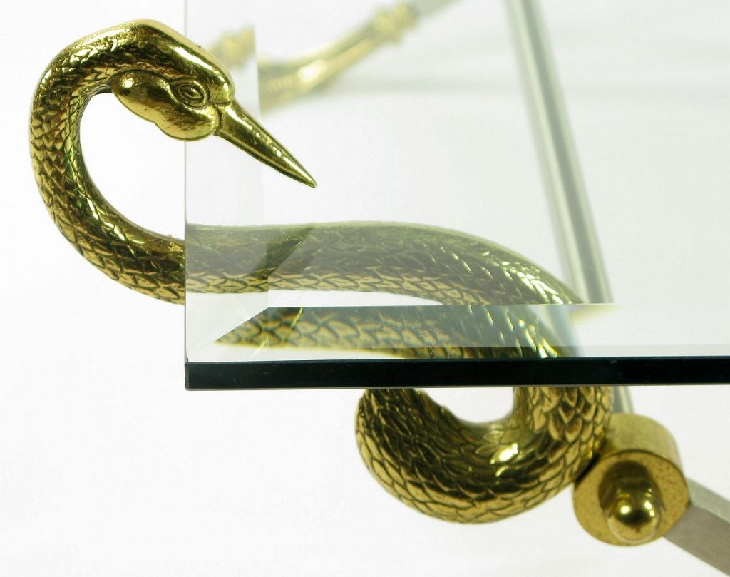 Nickel & Brass Swan Form Coffee Table With X-Form Base 4