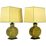 Vintage Pair Monumental Bronze Chinese Urn Table Lamps