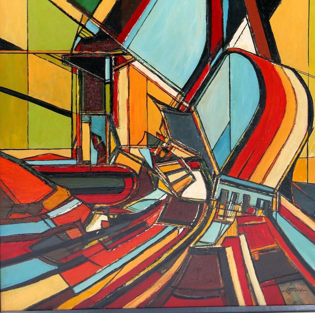 This striking acrylic on board was painted by Illinois artist Edward Cathony.  Created in a style Cathony calls 