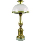 John Dickinson Style Brass, Steel & Milk Glass Lamp
