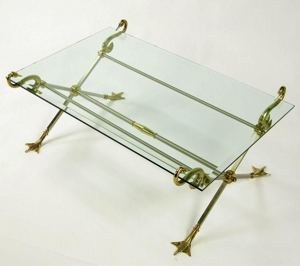 Italian Nickel & Brass Swan Form Coffee Table With X-Form Base