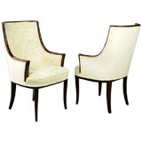 Vintage Pair Mahogany & Cream-On-Cream Crewel Arm Chairs