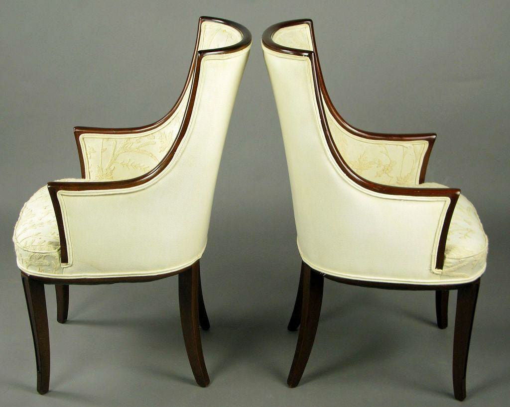 American Pair Mahogany & Cream-On-Cream Crewel Arm Chairs