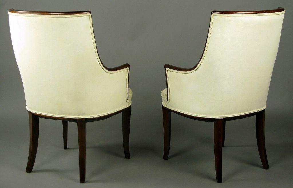 Mid-20th Century Pair Mahogany & Cream-On-Cream Crewel Arm Chairs