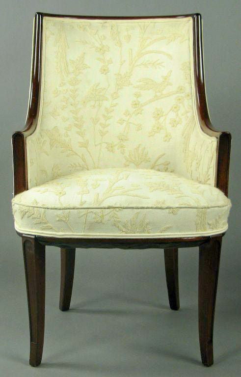 Pair Mahogany & Cream-On-Cream Crewel Arm Chairs 4