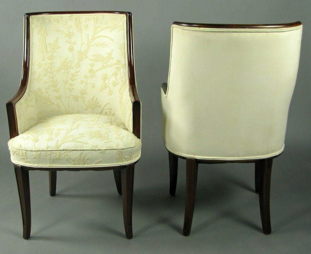 Pair Mahogany & Cream-On-Cream Crewel Arm Chairs 5