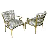 Pair Italian Brass Greek Key Armchairs