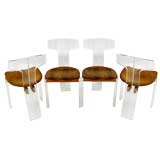 Set Four Lucite Chairs With Ash Wood Seats