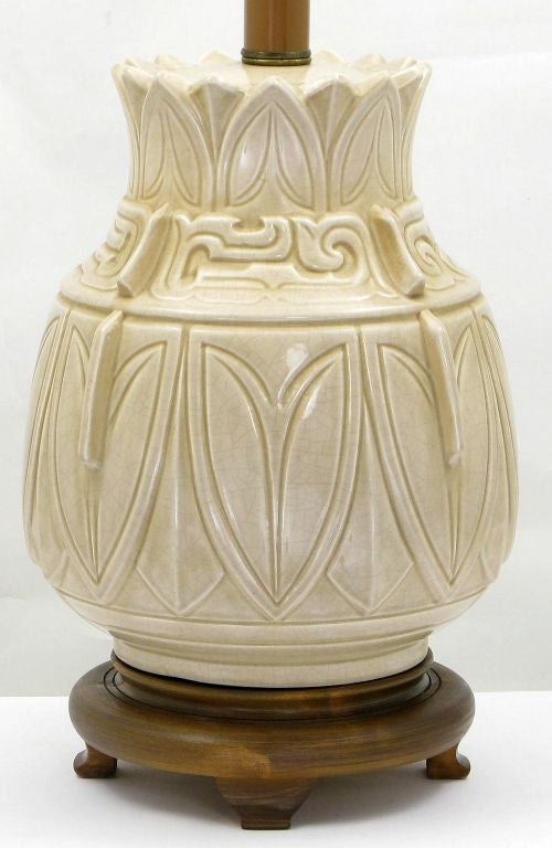 Mid-20th Century Pair Pottery Asian Urn Form Lamps For Sale