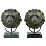 Pair Cast Bronze Lion Head Lamps