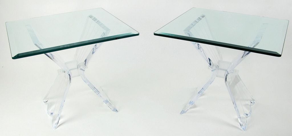 American Pair Lucite & Glass Butterfly Side Tables