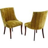 Pair 1940s Chairs With Mahogany Legs & Striped Velvet Upholstery