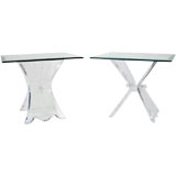Pair Lucite & Glass Butterfly Side Tables