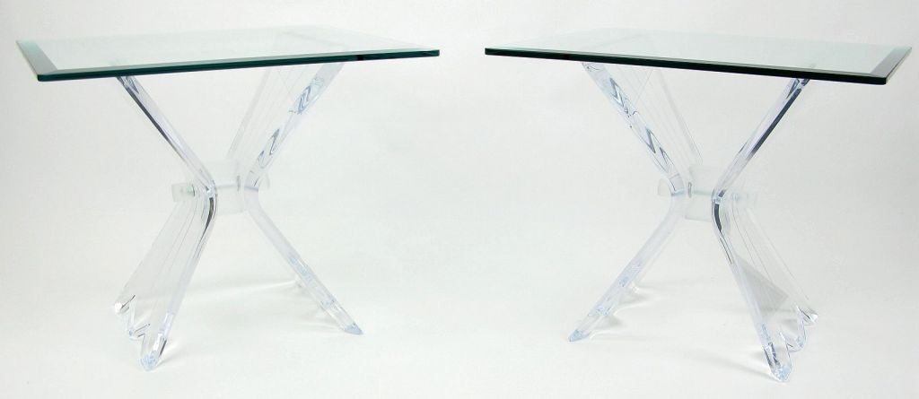 Pair Lucite & Glass Butterfly Side Tables 6