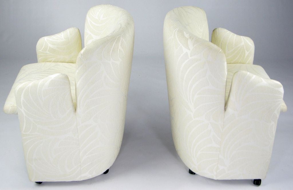 American Set Of Six White 1970s Barrel Back & Sculpted Arm Dining Chairs