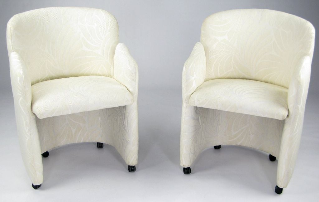 Late 20th Century Set Of Six White 1970s Barrel Back & Sculpted Arm Dining Chairs