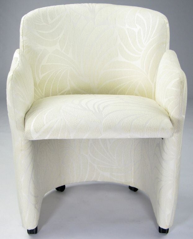 Set Of Six White 1970s Barrel Back & Sculpted Arm Dining Chairs 4