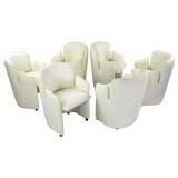 Set Of Six White 1970s Barrel Back & Sculpted Arm Dining Chairs